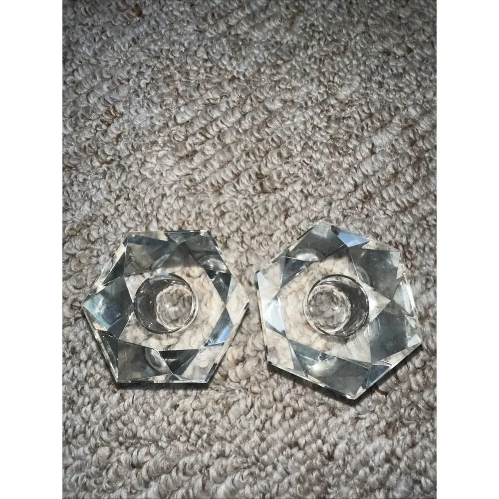 2 Vintage  FACETED BALL CRYSTAL‎ CANDLEHOLDERS 1.25